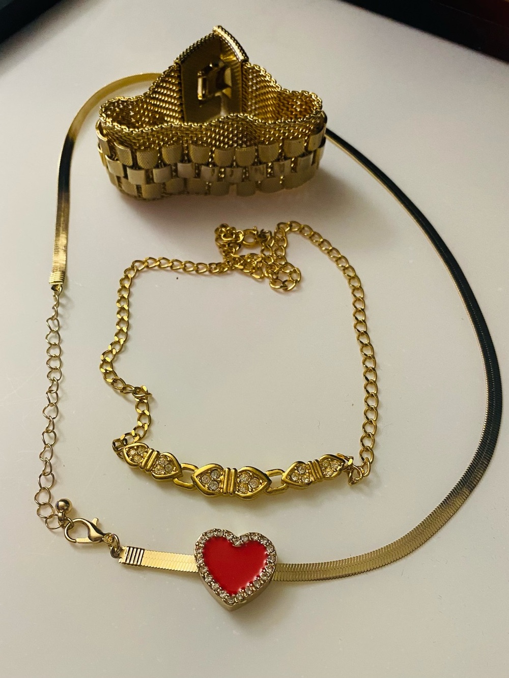 Gold-Tone Heart Pendant Necklace with Red Enamel - and Gold-Tone Heart Necklace